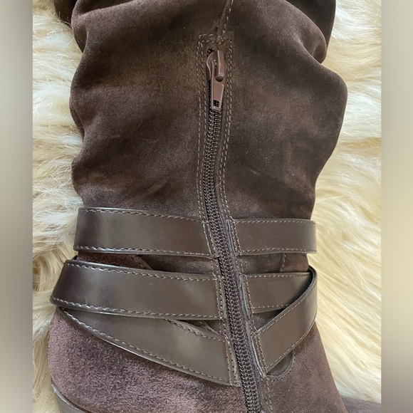 INC International Concepts Jordana Brown Suede Knee High Boots Chunky Heel Sz 5M - Picture 11 of 11